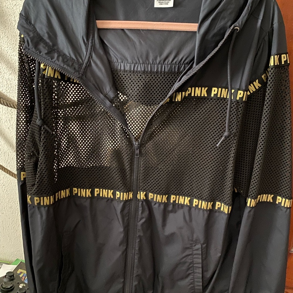 PINK black mesh track jacket